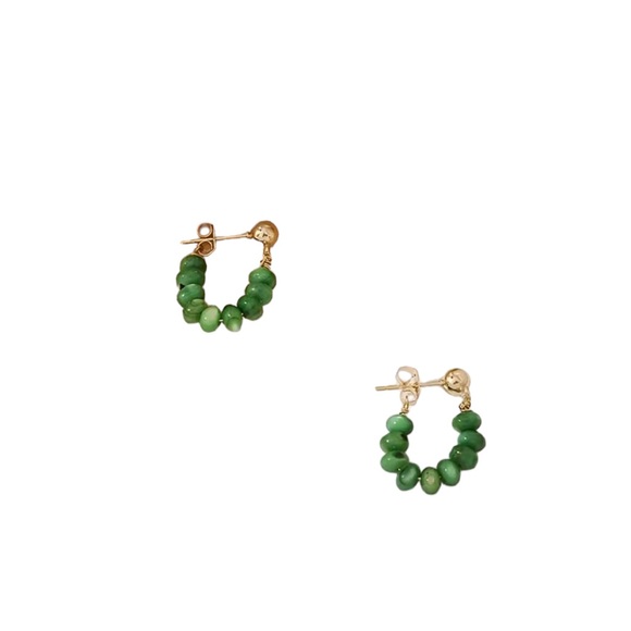 Retro Look Green and Gold Stone Drop Hoop Earrings - Picture 5 of 5
